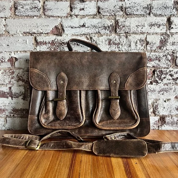 Scully Bags Scully Leather Satchel Briefcase With Dual Buckle